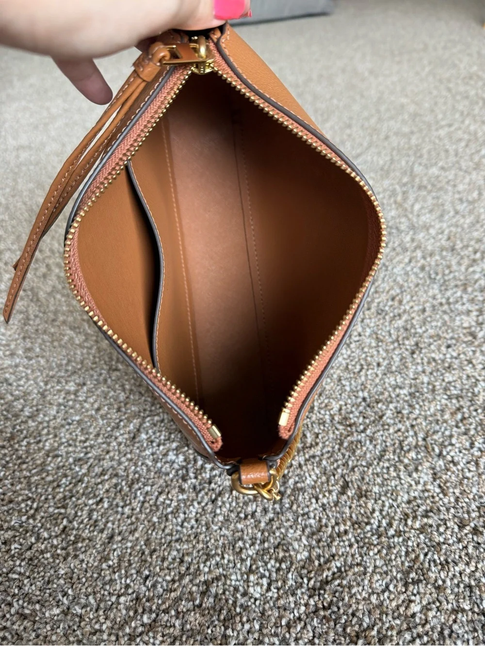 Tory Burch Brown Pebbled Leather Crossbody with Gold Chain